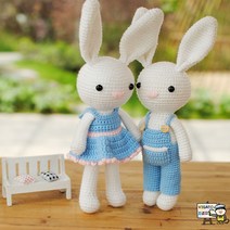 토끼 코바늘인형 뜨기 코바늘뜨기 뜨개질배우기 크로셰 귀여운 집콕취미 diy 코바늘 뜨개질, 흰 토끼 한 쌍 연청 소재 가방