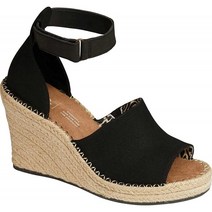 TOMS 여성 마리솔 웨지 발목 스트랩 샌달 블랙 옥스퍼드 가죽 10M 슈즈