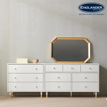 [잉글랜더] 플레이스 서랍장 화장대 세트(3단 서랍장+7단 와이드 서랍장+팔각거울), 색상:화이트
