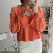 오오엘 여성용 아울 래글런R 루즈핏 크롭 라운드 니트