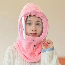 겨울방한모자 일본 자전거 방풍 마스크 풀페이스 겨울 풀오버 모자 스카프 일체형 여 방한, 01 M（56-58cm）, 02 핑크색