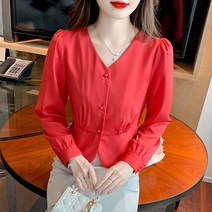봄 쉬폰 블라우스 여성 퍼프 소매 조임 시크 탑 고급 양기 블라우스