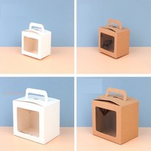 손잡이 투명 창 선물 상자 박스 케이스 DIY 쿠키 컵 케이크 답례품, 기본, 대 - 화이트