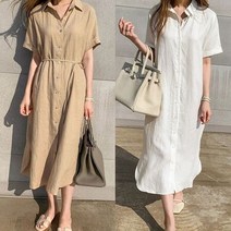 오노마 ONM VIDS-SS1698 린넨 반팔 롱 셔츠 원피스 (7848390)