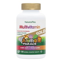 NaturesPlus Source of Life Animal Parade Gold 어린이용 츄어블 종합비타민 및 미네랄 보충제 천연 맛, 90 개, 1개, 120정