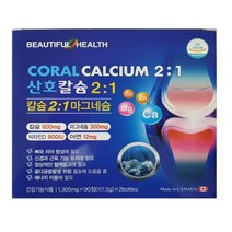 코랄산호칼슘 2 : 1 캐나다산 마그네슘 비타민D 아연 1305mg X 90정 X 2병 6개월분