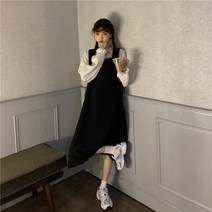 멜빵 원피스 가을 2022 드로스트링 여성 와이드 루즈핏 학원 무드 스퀘어넥 런닝 보이핏 볼륨 디자인 4967421626