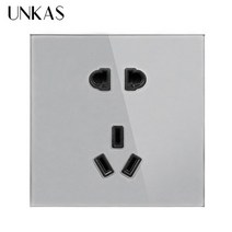 수냉식 에어컨 UNKAS 3 극 AU 표준 에어 컨디셔너 유리 패널 전원 소켓 범용 2 홀 콘센트 10A 온수기에 대, 04 Silver