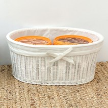 [소품톡톡] 라탄바스켓 라탄수납바구니 라탄인테리어 라탄 원형 리본 바구니, 화이트L