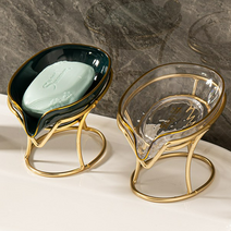 심플 골드 비누 홀더 트레이 받침대 케이스 보관대 돌비누 거치대, 비누 접시 투명 녹색