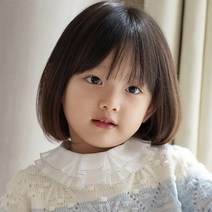 하이유니 C컬 펌 보브컷 헤어 아동용 가발, 다크브라운 - 통가발+거치대+가발망