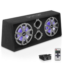 Pyle 25.4cm10인치 듀얼 베이스 서브 우퍼 박스 시스템 500와트 슬림 마운트 트럭 오디오 4중 레이어 보이스 코일 내장 조명 LED 조명이 있는 후면 통기성 디자인 PL