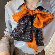 배색 튤립 맥시 트 윌리 롱 타이 스카프 양면 패턴 실크 여성 쁘띠 방도