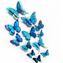 12p 3D 겹날개 나비스티커 블루/DIY 나비 자석스티커, 단품