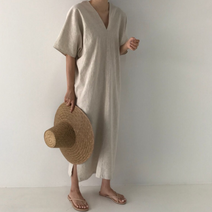르엠마 브이넥 린넨 봄 롱 원피스 YA25