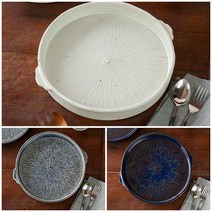 피어몰 이천도자기 돌비 원형 퓨전 접시 30cm 도자기 그릇 플레이팅 플레이트 식기, 블루