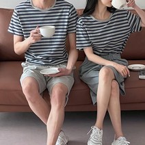 남녀공용 스트라이프 반팔 상 하의 세트
