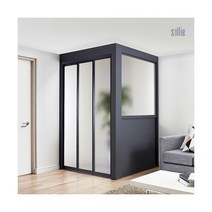 [솔리에] ㄱ자 3연동 파티션형 슬림도어 중문(오픈형/1501~1800mm), 색상:블랙 / 유리:브론즈투명