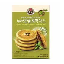 CJ더마켓 홈 베이킹 만들기 아이 겨울 간식 녹차맛 찹쌀호떡믹스 꿀 찹쌀 녹차 씨앗 호떡 붕어빵 400G, 8개