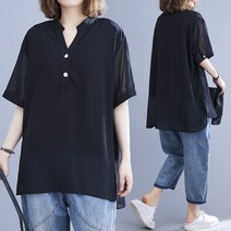 큰언니 빅사이즈 여름 쉬폰 블라우스 무지 블랙 반팔티 본 상품은 큰언니 자체 제작 상품입니다 (국내당일 출고)개인통관번호 NO절대 필요없습니다(안심구매) BS05609#