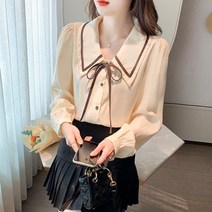 블라우스셔츠스타일 2022 봄옷 블러킹 스트랩 인형 넥셔츠 여성 소프트스타일 러블리 상의 슬림핏 3783196133
