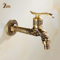 ZGRK 새겨진 벽 마운트 수도꼭지 황동 레트로 탭 장식 야외 정원 탭 세탁기 걸레 럭셔리 골동품 화장실 수도꼭지, CX002