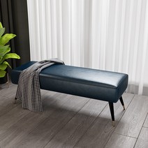 긴의자 인테리어 의자 벤치 식탁 원목 대기석, K.블랙과 블루 오일 왁스 가죽 150X40X43