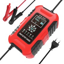 AGM배터리 FOXSUR12V24V 10A 자동 배터리 충전기 디지털 LCD 디스플레이 전원 펄스 수리 젤 습식 AGM LiFeP, 02 EU plug Red