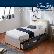 잉글랜더 토니 LED 4단 멀티 수납 침대 유로탑 케미컬폼 오가닉 DH7존 독립스프링 매트리스-슈퍼싱글, 오크+워시화이트