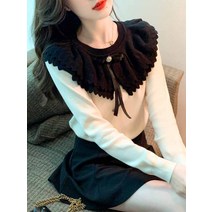 인형 바쿠센 겨울 가을 풀오버 후드 핏아우터 레이스 러플 플랫카라 긴팔 니트 여성 2946944686