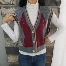 상상그이상 여성용 아가일조끼2 부드러운 찰떡 폴라 따뜻한 코디 세트 오픈형 조끼 캐주얼 이너 레이어드 브이넥 베스트 가볍고 따뜻한 바람막이 배색 조끼세트