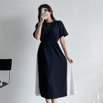 퍼니걸스 6255 배색 라운드 스트랩 플리츠 주름 롱 원피스 여성의류