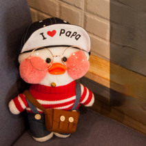 PKTOYS DIY 행운 만화 귀여운샐리 말하는 빵빵덕오리 인형 옷 애착인형 크리스마스 명절 선물, 카우보이 모자 빨간색과 흰색 줄무늬 카우보이 벨트 바지, 흰 오리 30cm [없음 기능]