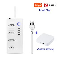투야 와이파이지그비 스마트 브라질 전원 4 콘센트 USB 포트 .5M 연장 코드 음성 제어 소켓 Alexa Google H, 03 Zigbee with Gateway