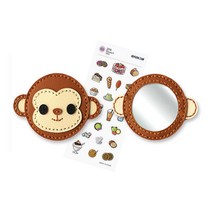 레디코 가죽 손거울 만들기 키트 캐릭터 diy 반제품 공예 재료 휴대용 접이식 거울 세트 바느질 수업 교구 패키지, 가죽손거울:원숭이 ＋ 사은품 증정, 1set
