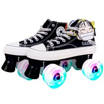 성인 인라인스케이트 남녀 인라인스케이트 인라인스케이트 초보자 사륜반짝, 캔버스블랙플래시휠(도구+베어링), 34