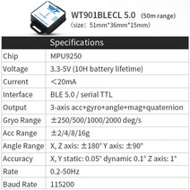 위트모션 WT901 AHRS MPU9250 9축 가속도계 3축 전자 자이로스코프 가속 각도 자력계 TTL 데이터 출력, WT901BLECL