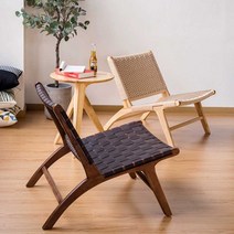 안장가죽 의자 원목 싱글소파 편안한 안락 로그 일본식, 우드 라이트 브라운 가죽