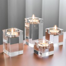 고급 고투명 크리스탈 스퀘어 캔들 홀더 3종 반짝반짝 고투명 양초 티라이트 유리 촛대, 12cm