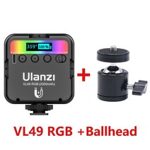 링라이트울란지 VL49 RGB 비디오 조명 미니 LED 카메라 라이트 2500K-9000K 콜드 슈 마운트로 디밍 가능 Vl, 05 with Ballhead