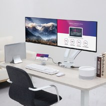 카멜 모니터암 듀얼 35인치 고중량 도킹 모니터거치대 PD충전 4K HDMI 최신 고급형, 35인치듀얼모니터암+노트북거치대실버