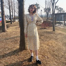 VANANA2 잔꽃패턴 러블리 플라워 여성 쉬폰 맥시 롱 원피스 아이보리