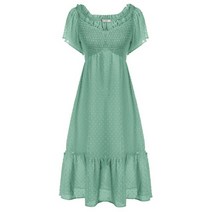gk 여성 반팔 스위스 도트 드레스 여성 smocked 허리 bodice 드레스 레이디 여름 v 넥 플레어 longuette 드레스 sweety 드레스