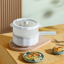 라면 끓이는 기계 라면포트 멀티포트 이중보온 멀티포트 조리기 전기라면포트 미니 라면끓이는기계 여행용 쿠커 1.5L, 흰색  증기선