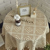 원형 레이스식탁보 덮개 예쁜 고급 4인 자수테이블보, 상세 페이지 참고, 정사각형 격자 140x220