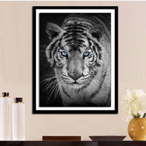 액운을 쫓는 파란눈 백호 호랑이 그림 보석십자수 구슬 비즈 큐빅 페인팅 만들기 세트, 60x80cm