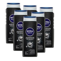 니베아 맨 액티브 클린 쓰리인원 샤워젤 바디워시 올인원워시 500ml Nivea MEN Active Clean 3-IN-1 Shower Gel, 6개