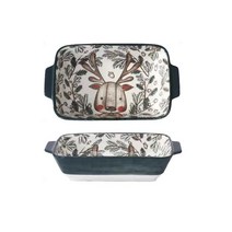 니치유 오븐용 북유럽 캐릭터 스타일 그라탕 수입 그릇 라자냐 오븐 그릇, 사슴, 22.5cm*12.5cm*4.5cm 400ml