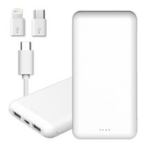 프리미엄 2포트 보조배터리 10000mAh 5핀 케이블 c타입젠더 8핀젠더, 화이트, PR-PM10000-1