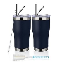 MEWAY 591.4 ml(20oz) 스테인리스 스틸 텀블러 2팩 벌크 뚜껑 포함된 진공 단열 커피 컵(혼합 색상) 이중 월 파우더 코팅 여행용 머그컵 증정 냉온열 보온컵 (혼합, Navy_12